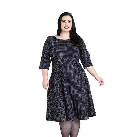 Hell Bunny Vixen‎ Plus 4XL Pebbles Retro 50s Swing Dress Green Tartan Plaid - Picture 1 of 10